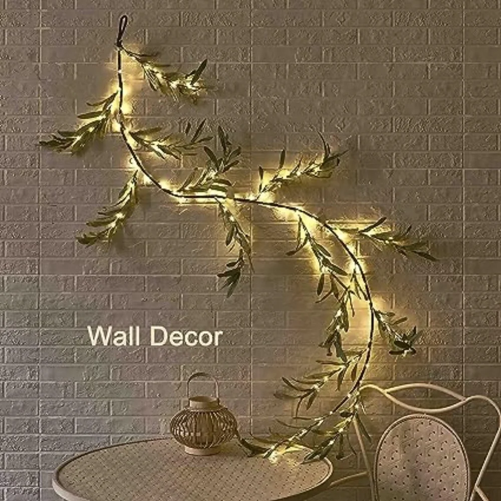 Lghted Olive Garland Battery Operated with Timer 96 Fairy Lights 6FT,